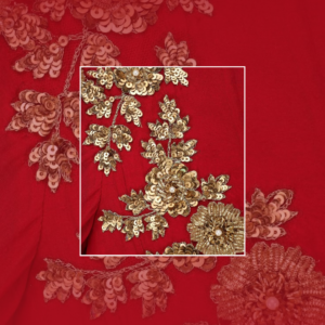 Premium Red Sequin & Gold Embroidered Designer Fabric