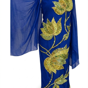Royal Blue Floral Hand-Embroidered Sudanese Toub