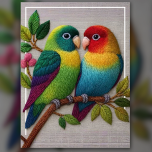 Colorful Love Birds Patch Work Design