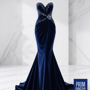 Royal Midnight Crystal Velvet Prom Dress