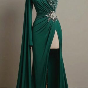 Emerald Green Draped Evening Gown