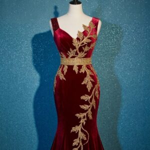 Wine Red Embroidered Evening Gown