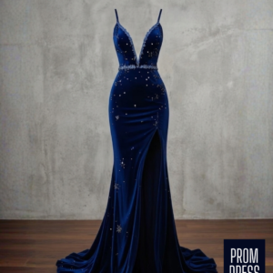 Starlight Deep-Neck Velvet Prom Gown