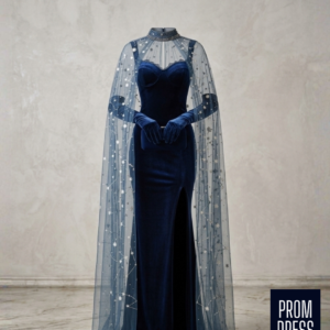 Celestial Cape Velvet Prom Gown