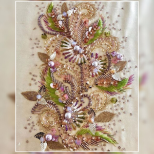 Aurora Pearl Bloom Hand Embroidered Fabric