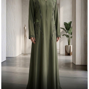 Olive Green Vine Embroidered Abaya