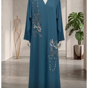Teal Blue Artistic Embroidered Abaya