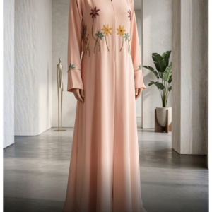 Peach Floral Embroidered Elegant Abaya