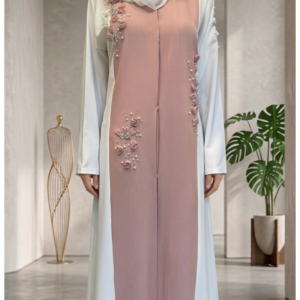Blush Panel Contrast Floral Embroidered Abaya