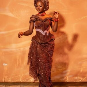 Royal Bronze Beaded George Wrapper & Headwrap Set