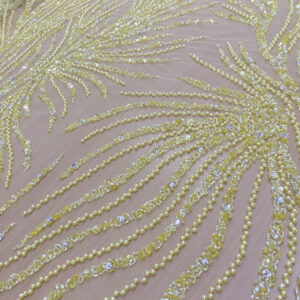 Golden Sunburst Beaded Embroidered Luxury Fabric