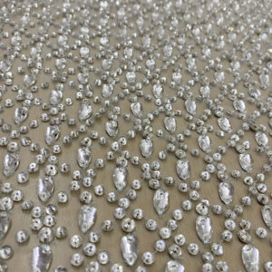 Silver Cascade Crystal Embroidered Luxury Fabric