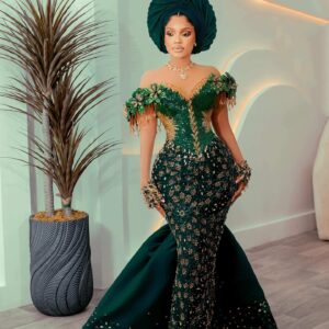 Emerald Royal George Wrapper Gown with Gold Crystal Embellishments