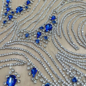 Royal Blue Crystal Wave Embroidered Fabric