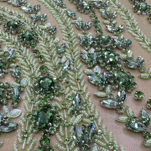 Emerald Garden Crystal Embroidered Luxury Fabric