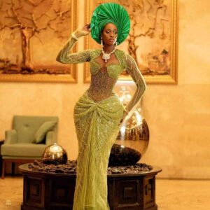 Emerald Luxe George Wrapper with Crystal Embellishments & Statement Gele