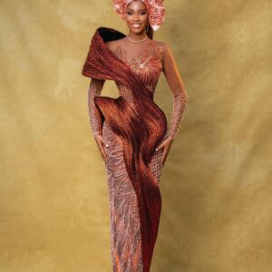Copper Rose Couture George Wrapper with Sculpted Statement Design & Luxury Gele