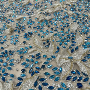Royal Azure Crystal Embroidered Luxury Fabric