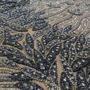 Midnight Charcoal Crystal Embroidered Fabric