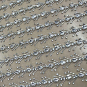 Silver Dewdrop Crystal Embroidered Luxury Fabric