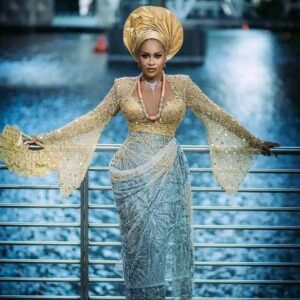 Champagne Gold & Silver Luxury George Wrapper with Crystal Embellishments and Gele