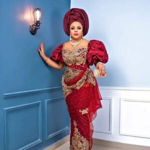 Luxury Hand-Embellished Red George Wrapper with Matching Headwrap