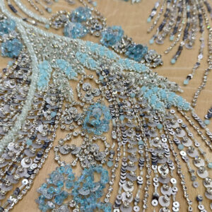 Ice Blue Crystal Blossom Couture Fabric