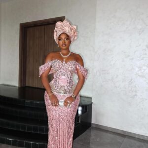 Blush Pink Royal George Wrapper Gown with Crystal Embellishments