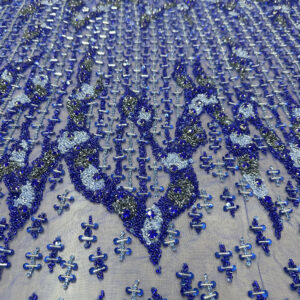 Midnight Sapphire Hand-Beaded Embroidered Fabric