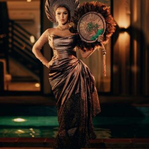 Luxury Bronze Metallic George Wrapper with Statement Gele