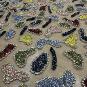 Multicolor Abstract Beaded Designer Fabric