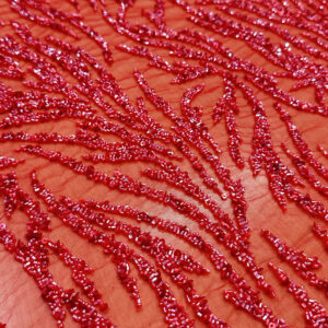 Ruby Flame Hand-Beaded Embroidered Luxury Fabric