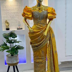 Luxury Golden George Wrapper with Crystal Embellished Corset Bodice