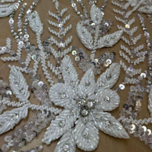 Ivory Blossom Hand-Beaded Fabric