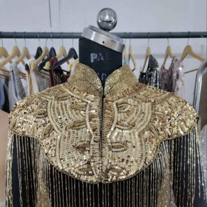 Royal Gold Sequin Fringe Shoulder Cape