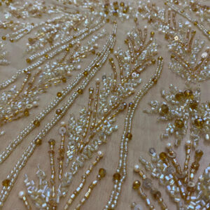 Golden Pearl Hand Embroidered Designer Fabric