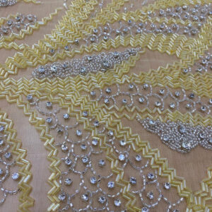 Butter Yellow Crystal Embroidered Designer Fabric