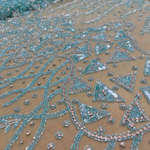 Aqua Celestial Sequin Embroidered Luxury Fabric