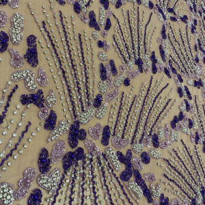 Royal Amethyst Starburst Beaded Couture Fabric