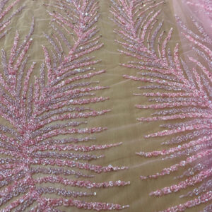 Blush Pink Palm Leaf Beaded Luxury Fabric