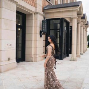 Champagne Crystal Mermaid Evening Gown