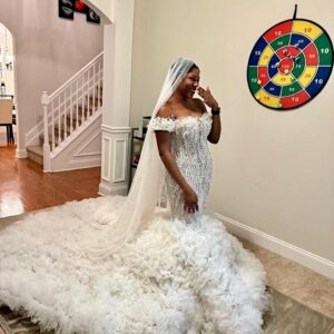 Ivory Feather Mermaid Wedding Gown