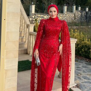 Crimson Grace Cape Evening Gown