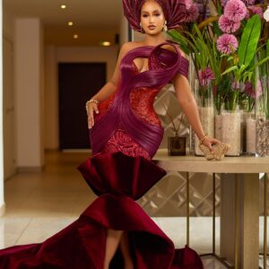 Royal Burgundy Sculpted Couture Gown